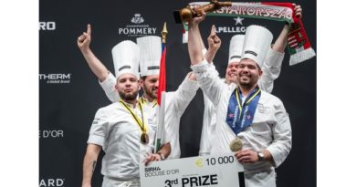 Bronzérmes a magyar csapat a Lyonban megrendezett Bocuse d'Or világdöntőn. Hamvas Zoltán, Széll Tamás, Nyikos Patrik, Dalnoki Bence. GasztroMagazin 2023.